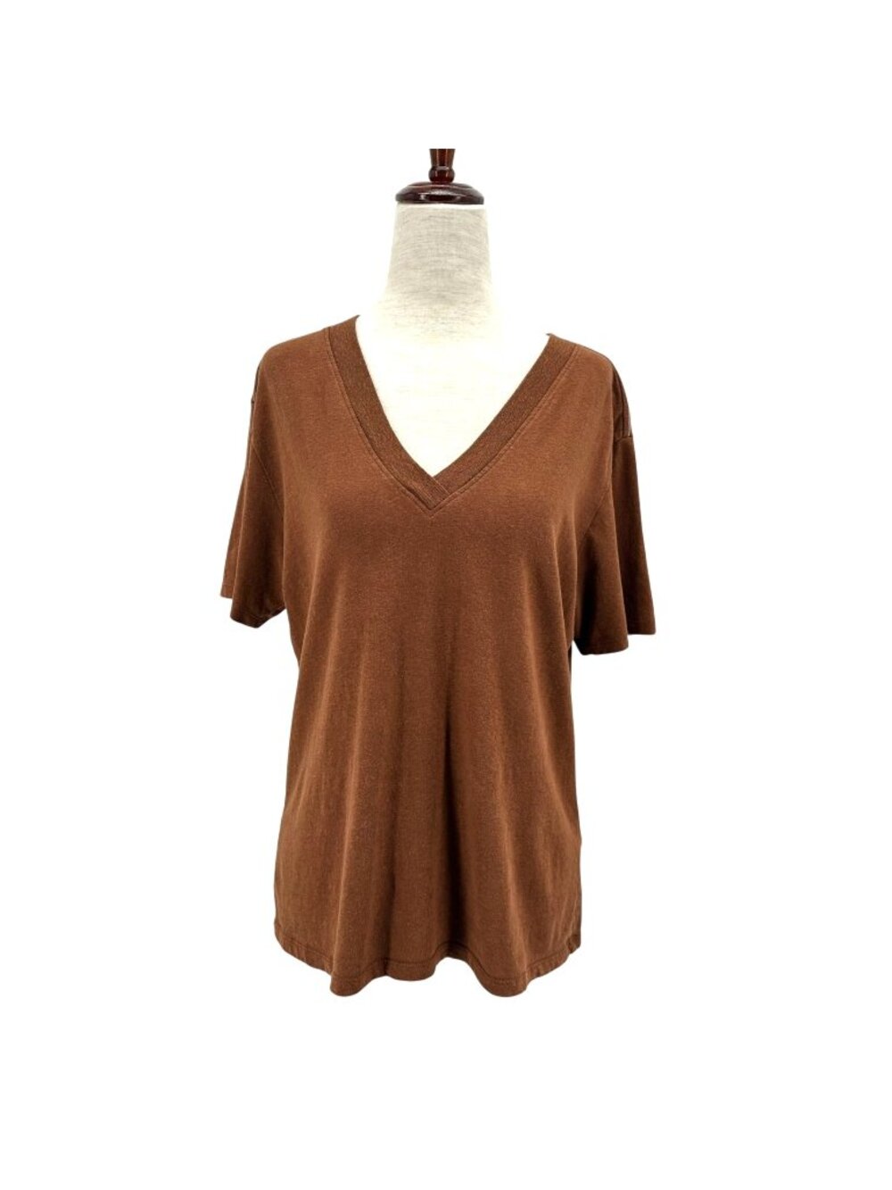 Everlane Womens Womens XS Top Hemp Organic Cotton V-Neck Tee Brown Short Sleeve